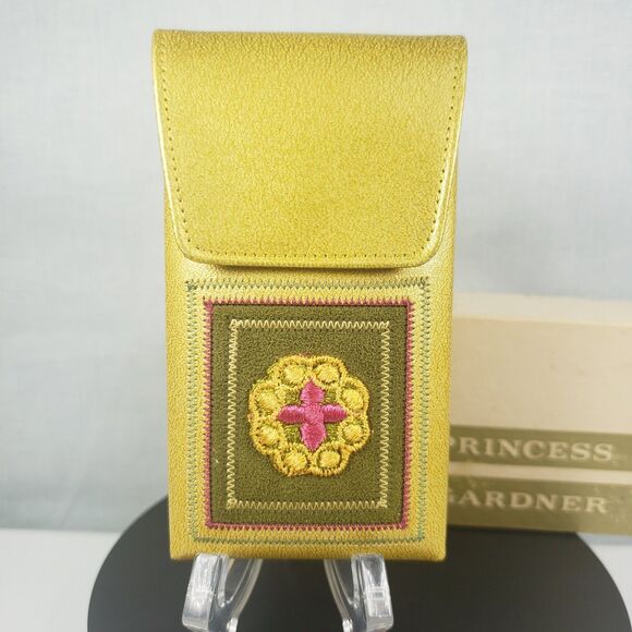 Vintage 1950's Princess Gardner Embroidered Metallic Gold Leather Cigarette Case - Picture 2 of 16